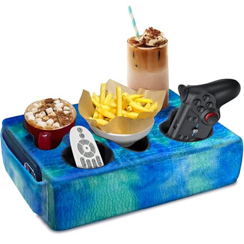 NISDOING Couch Cup Holder Pillow, 5 Hole Couch Drink Holder! Keep Drinks Hand Side and Keep Temp, Prevent Spills and Use Anywhere. Cup Holder for Couch, Bed, Camping, RV, Car, Beach. Blue
