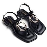 Gioseppo MATUU - Sandalias de Piel Metalizada con Joya para Mujer, Detalles de Tachas y Correa Ajustable, Diseño Elegante y Cómodo, Color Negro, Talla 41