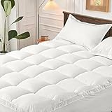 JINXIA Cooling Mattress Topper Queen for Back Pain, Extra Thick Mattress Pad Cover,Deep Elastic Pocket, Plush Pillow Top Overfilled with Down Alternative, White
