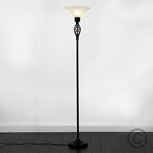 MiniSun Traditional Style Satin Black Barley Twist Floor Lamp with a Frosted Alabaster Shade