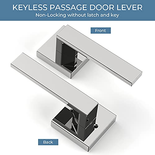 Sagaiot 1 Pack Passage Door Handles, Polished Chrome Door Knobs Interior, Hallway Closet Door Levers Keyless Sliver Door Handle, Heavy Duty Suqare Door Handle Set For Left Or Right Handed Doors #TOP7