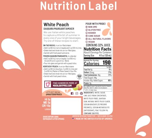 image for Master of Mixes White Peach Daiquiri / Margarita Drink Mix, Ready To U