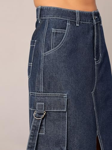 Image of Dolce Crudo Women's Flared High-Rise Stretchable Denim Maxi Skirt