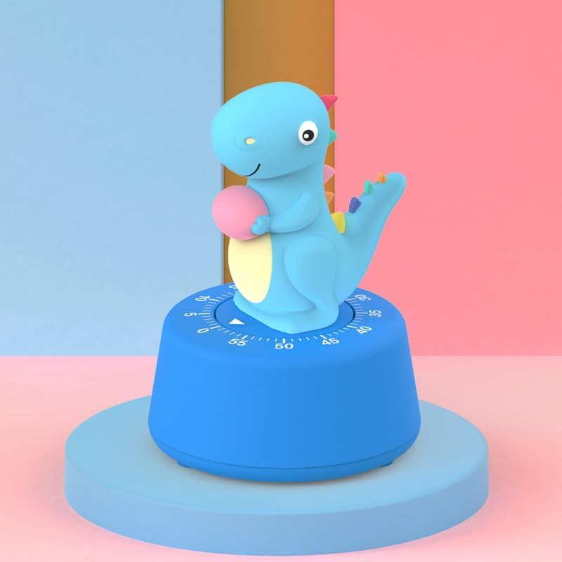 Miniatura 7 de Temporizador de cocina mecánico de 60 minutos, lindo temporizador de dinosaurio para niños, temporizador de huevos de cuerda para cocinar, leer,