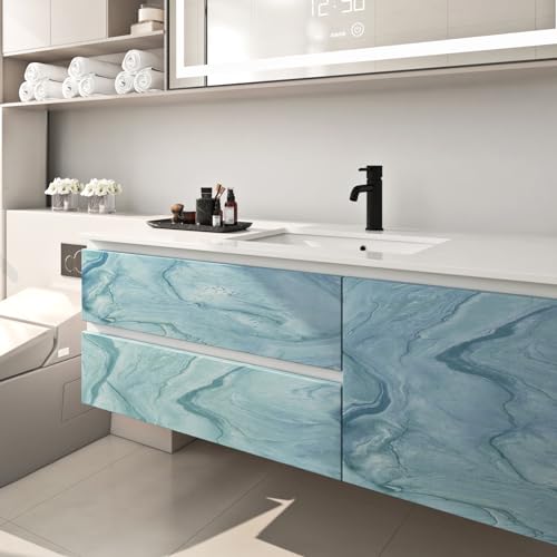 FunStick Blaue Marmor Folie Badezimmer Arbeitsplatte Klebefolie Marmoroptik Blau Möbelfolie Selbstklebende Folie Marmor Küchenschrank Wandfolie Marmoroptik Selbstklebende Tapete Blau Zimmer 40CM×2M