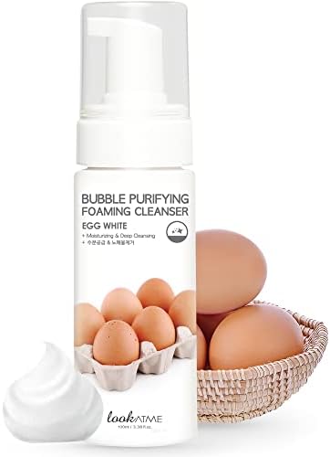 LOOKATME Korean Face Wash for Sensitive Skin - Water Based Bubble Skincare Cleanser - K Beauty Natural Acne Foaming Cleaner - Hydrating Skin Care Cleansing Foam with Low pH - Egg