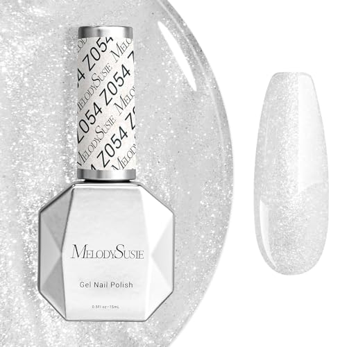 Image of MelodySusie White Glitter Gel Nail Polish,0.5fl oz Soak Off UV LED Pure White Sparkle Glitter Gel Polish Gift for Women Nail Art Manicure Salon DIY Nail Design Decoration at Home-z054
