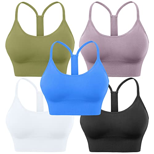 Evercute 5PK-Y-HBLZL-M Racerback Sports Bras Padded Y Racer Back Cropped Bras cover