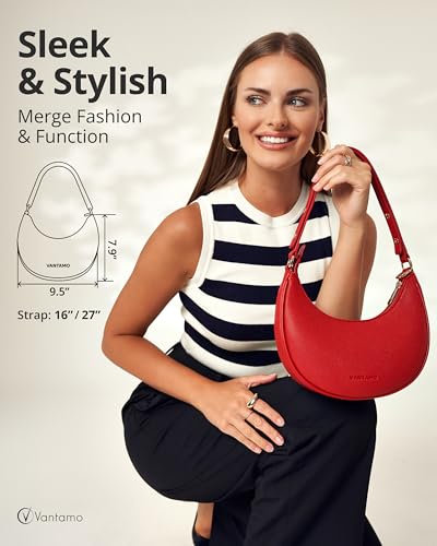 Image of Vantamo Crescent Bags For Women with RFID Protection, Half Moon Clutch Purses for Women with Anti-Theft Clip for Extra Safety