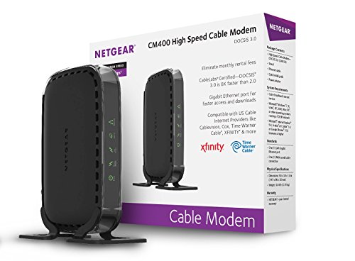 NETGEAR CM400 DOCSIS 3.0 Cable Modem, Compatible with Xfinity, Spectrum and Cox, Supports Internet Plans up to 100 Mbps, Compact Wired Connectivity, Non-Wireless (Renewed)