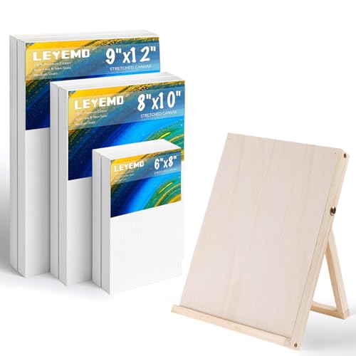 LEYEMO Canvases for Painting, 6 Pack Painting Canvas and Wood Easel, Art Canvases for Painting for Oil & Acrylic