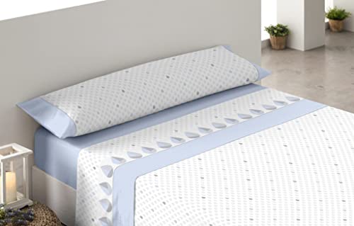 Donegal Collections   Juego de Sabanas Estampadas 3 Piezas Cama 90cm Óvalo Azul, Primavera Verano, Algodón Poliéster, Bajera, Encimera y Funda de Almohada