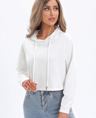 milanpavilion Women's Drawstring Cropped Hoodie Casual Hoodies for Women Workout Crop Tops Sweatshirt Long Sleeve Crop Top4