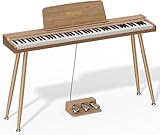 Rhymo Piano Numérique 88 Touches Semi-Lestées avec Support - Clavier Pleine Taille, Bluetooth Audio/MIDI, Mode Dual Player, Haut-parleurs 20W, Entrée Micro, Triple Pédale (couleur bois naturel)