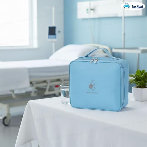 Image of FunBlast Travel First Aid Bag - Medical Portable Medicine Storage Bag, Waterproof Pill Organizer with Mesh Pocket, Zippered Medicines Bag for School, Travel, Camping (Blue)