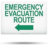 TRADESAFE Emergency Evacuation Route Sign - Evacuation Plan With Arrow Left, Quick Install Aluminum Safety Sign, Light Reflective, UV-Resistant, Waterproof, 14” X 10” Signs for Business
