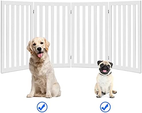 COSTWAY Folding Pet Gate, 89cm Freestanding Wooden Dog Fence, 4 Panels Safety Barrier for Doorway, Stairs, Up to 203cm Wide