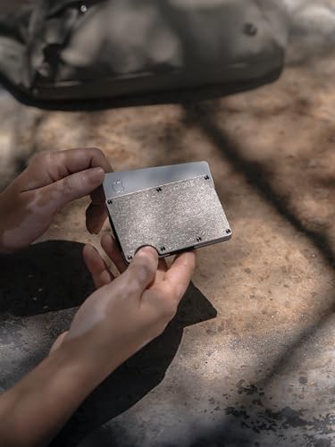 Image of Ridge Wallets - Slim Minimalist Front Pocket Wallet for Men, RFID Card Holder, Stonewashed Titanium, Hex Ridge