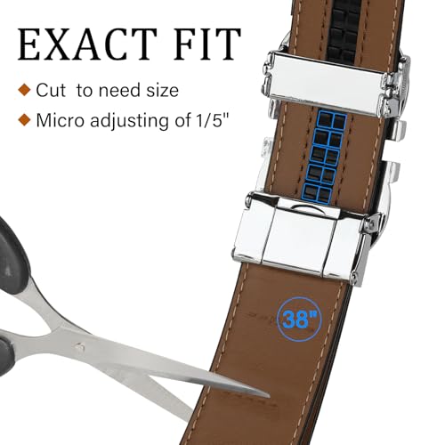 Image of ITIEZY Ratchet Belts for Men - Leather Click Belt for Casual Dress 1 3 /8 inch, Mens Adjustable Belt Trim to Fit