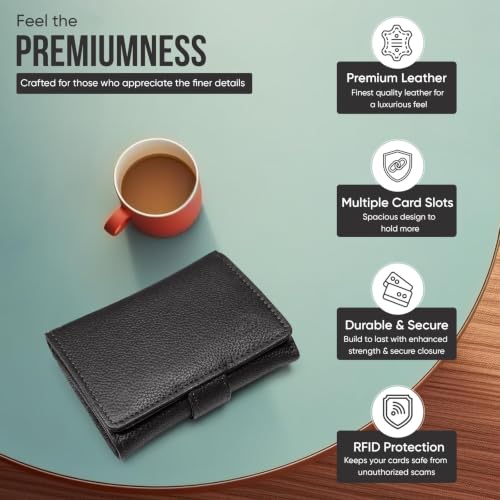 Image of SLIQE Men's Pop-Up Wallet with RFID Protection | Pure NDM Leather Trifold Wallet | 6-7 Card Holder, ID Slot, Cash Pocket, Coin Pouch |(Black)