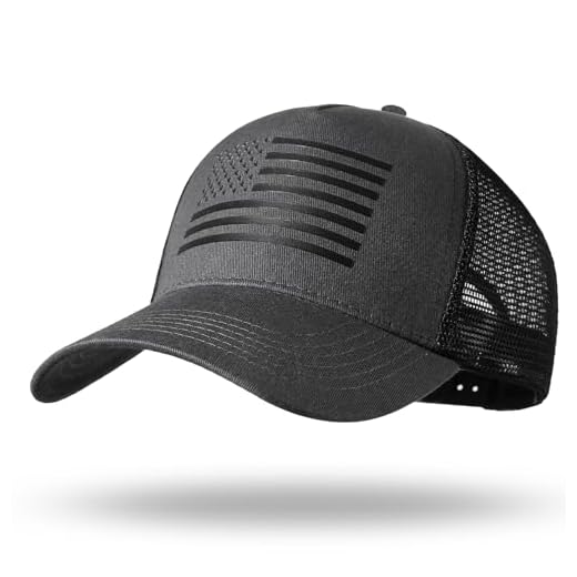 American Flag Trucker Hat - Snapback Hat, Baseball Cap for Men Women - Breathable Mesh Side, Adjustable Fit - for Casual Wear Dark Gray/Black