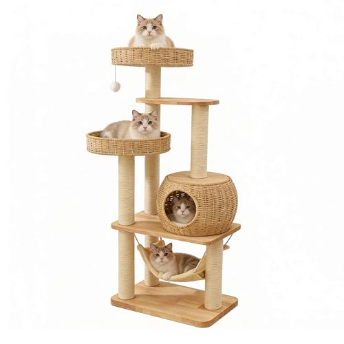 Árbol para gatos de madera de 55 pulgadas con rascador y hamaca miniatura 1