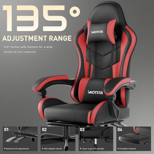 Image of Ergonomic Gaming & Office Chair, Footrest, Racing Design Black /Red | PVC with headrest,lumbar, Adjustable Height recliner for adults 2D-Linkage Armrests for 300LBS