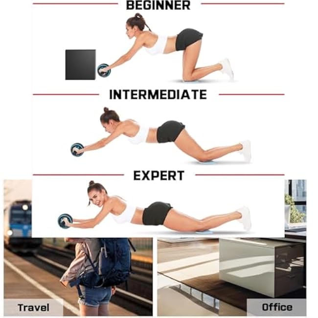 Ab Roller Wheel and Knee Mat, Abs Workout Equipment for Abdominal & Core Strength Training, Home Gym Fitness Exercise Wheels for Women Men, Abdominal Wheel