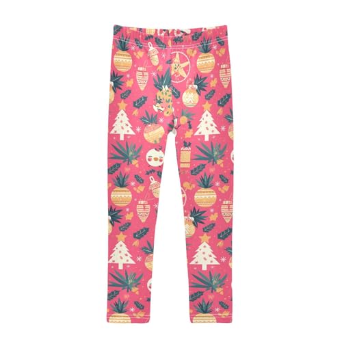 KLL Cute Cartoon Character and Christmas Elements Pink Toddler Girl Legging Stretch High Waisted Dance Pants Running