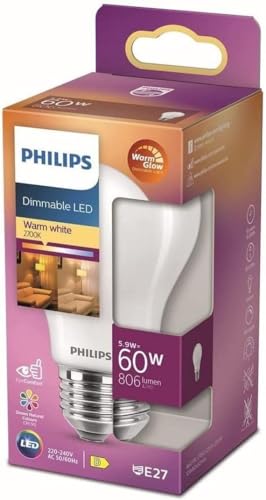 PHILIPS LED Classic E27 WarmGlow Lampe 60 W Tropfenform dimmbar matt warmweiß