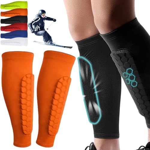 HOUXIANDOU Protectores De Espinillas Achilles, Protector De Espinillas Shinbang 2.0 - Protectores De Espinillas Shindefender, Protectores De Espinillas Shinbang Ski (M,Naranja)