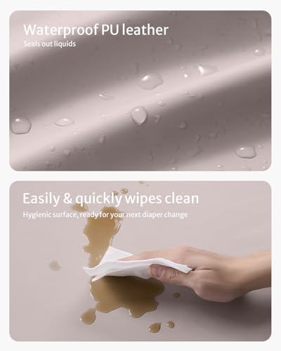 Image of Blissful Diary Vegan Leather Baby Changing Pad with Waterproof & Wipe-Clean PU Cover, Standard Size Cozy Diaper Changing Pad for Dresser and Table, Taupe