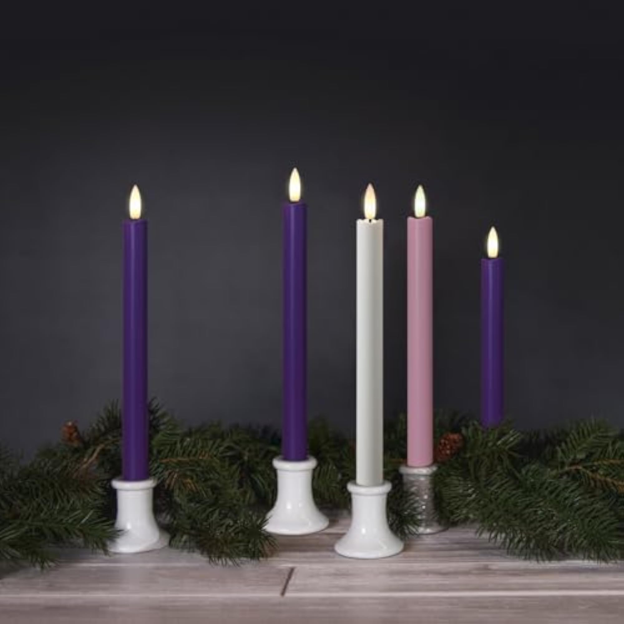 Flameless Advent Candles, Set of 5 - Flickering LED Flame