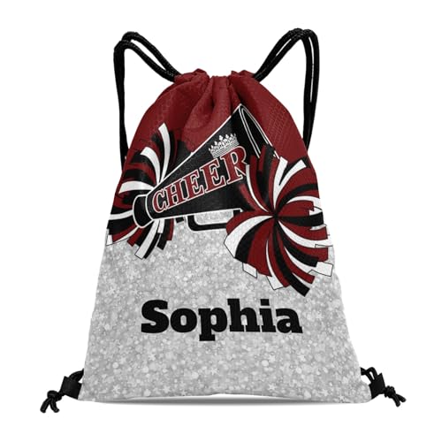 Cheerleader Dark Red Black Personalized Drawstring Backpack Sports Gym Bag for Girls Water Resistant Yoga Sackpack String Bag Birthday Gift