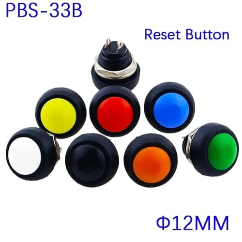 Mini botón pulsador PBS-33B interruptor de 12mm sin bloqueo de 2 pines redondo negro 5 piezas 3