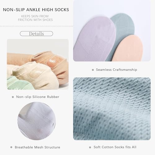 Image of 6 Pairs No Show Socks Womens Cotton Low Cut Non Slip Casual Socks Invisible Flat Boat Liner Socks (5-9 Size)