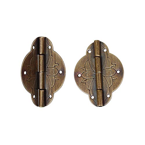Tiazza 4Pcs Antique Brass Small Hinges Furniture Cabinet Drawer Door Gift Box Jewelry Box Pure Copper Embossing Hinge #TOP3