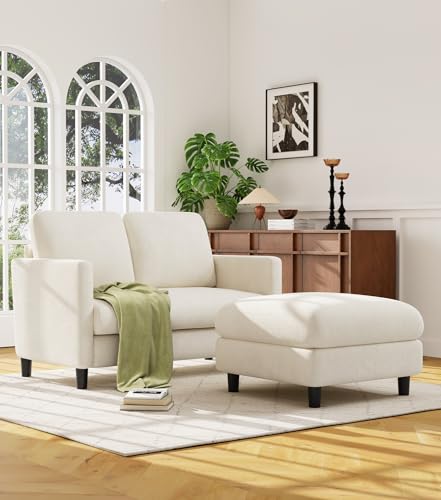 Image of Welzona Loveseat Sofa with Ottoman, 51 inch Small L Shaped Teddy Couch Sofa