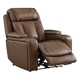 Watson & Whitely Genuine Leather Electric Recliner Chairs, Oversized Super Zero Gravity Recliner Triple-Motor W Adjustable Lumbar Headrest Support & Hidden Storage, Cafe Brown