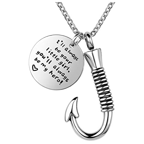 LuxglitterLin Fish hook Cremation Urn Necklace for Ashes Fishing Memorial Ashes Keepsake Pendant Jewelry Cover