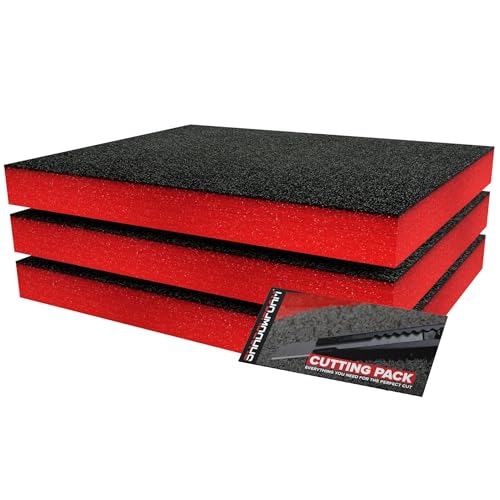 Shadow Foam Starter Kit 3pcs (Red, 50mm) | Custom Cut & Peel Foam Inserts 40x32cm for Tool Box Organisation, Drawer Liners, DIY Projects, Workshop Setup & Professional Tool Storage Systems