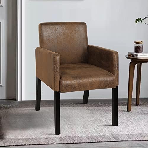 Bekrvio Dining Chairs Upholstered Dining Chairs with Arms, Faux Suede Fabric, Mid Century Modern Accent Dining Kitchen Arm Chairs for Living Room (Rustic Brown)