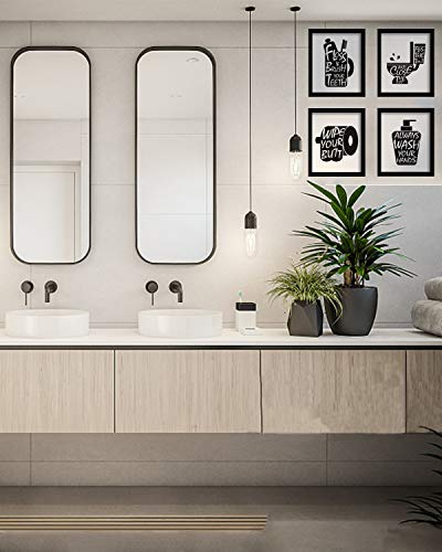 Bathroom Decor Wall Art Prints with Frames;Funny Bathroom Sign 8×10 inch set of 4 (Black and White) (B)