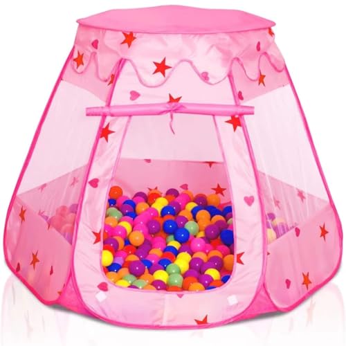 KAHEIGN Tente de Princesse Pop-Up, 115CM x 90CM Tente de Enfants Jeu Pliable Piscine à Balles Princesse Rose avec Sac de Transport pour Garçon Fille Animaux...