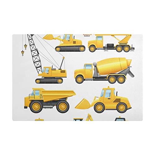 Construction Equipment Yellow Machinery with Truck Crane and Bulldozer Kitchen Dish Drying Mat, PU Leather Latex Absorbent Drainer Mats, Countertops Sinks Protector, Heat-resistant Microfiber Pad