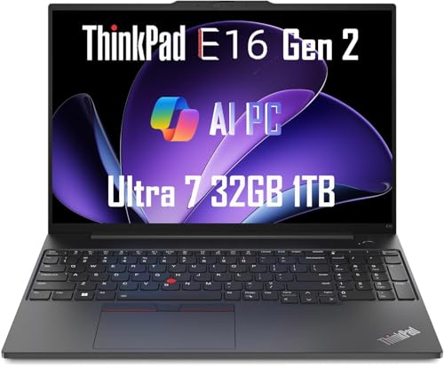 Image of Lenovo ThinkPad E16 Gen 2 Business Laptop (16 inch FHD+ Anti-Glare, Intel Core Ultra 7 155U (> i7-1355U), 32GB DDR5 RAM, 1TB SSD), Fingerprint, Backlit KB, Webcam, Ethernet, Win 11 Pro, AI PC, Black