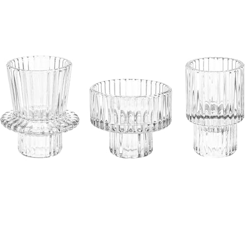 Porta Candele Set, Portacandele da Tavolo, Moderni Vetro Decorazione, Porta Tealight Candle Holder,Cristallo per Casa, Cena, Matrimonio, Festa, Festival (3, Trasparenti)