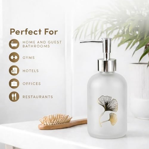 Image of Luxe Home International Flower Print Glass Soap Dispenser for Bathroom and Kitchen Sink Leak Proof Liquid Hand Wash Round Bottle Lightweight Smooth Finish (19.5x7.5 cm White) Pack of 1
