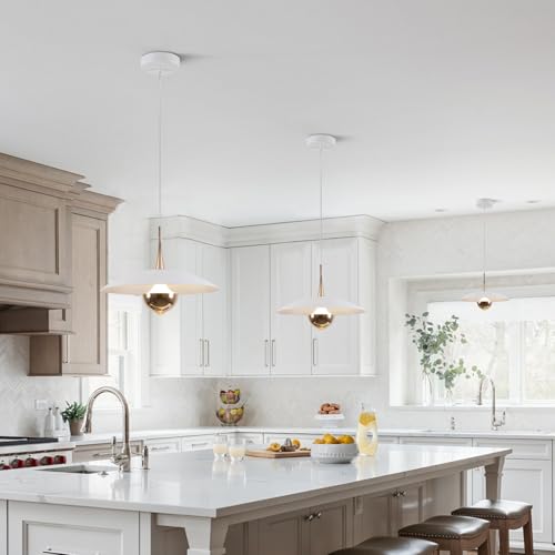 Image of Farmhouse Large Pendant Light Mid Century Modern Ceiling Lights Fixture with White Dome Metal Lampshade Vintage Led Pendant Lighting for Kitchen Hallway Bedroom
