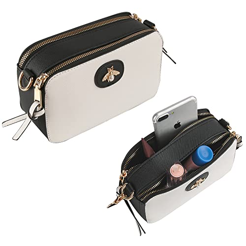 Ophlid Bee Purse Camera Crossbody Bags For Women Trendy Small Snapshot Bag Wide Strap Leather Shoulder Clutch Handbags White #TOP3